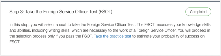 third step to submit an application for the foreign service taking the test